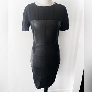 Space Couture Black Dress with Leather Detail, Size 44, Made in Italy
